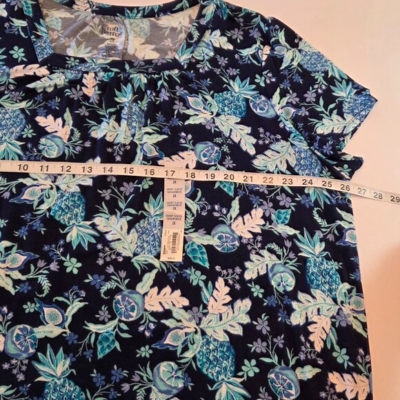 NWT - Croft & Barrow Short-Sleeve Square Neck Top, Navy Floral – Size 2X - Picture 6 of 10